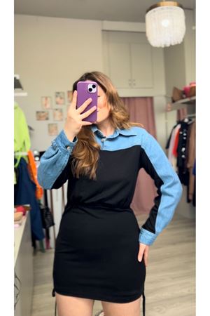 Denim Detaylı Tasarım Elbise