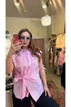 Çizgili Belden Bağlamalı Gömlek